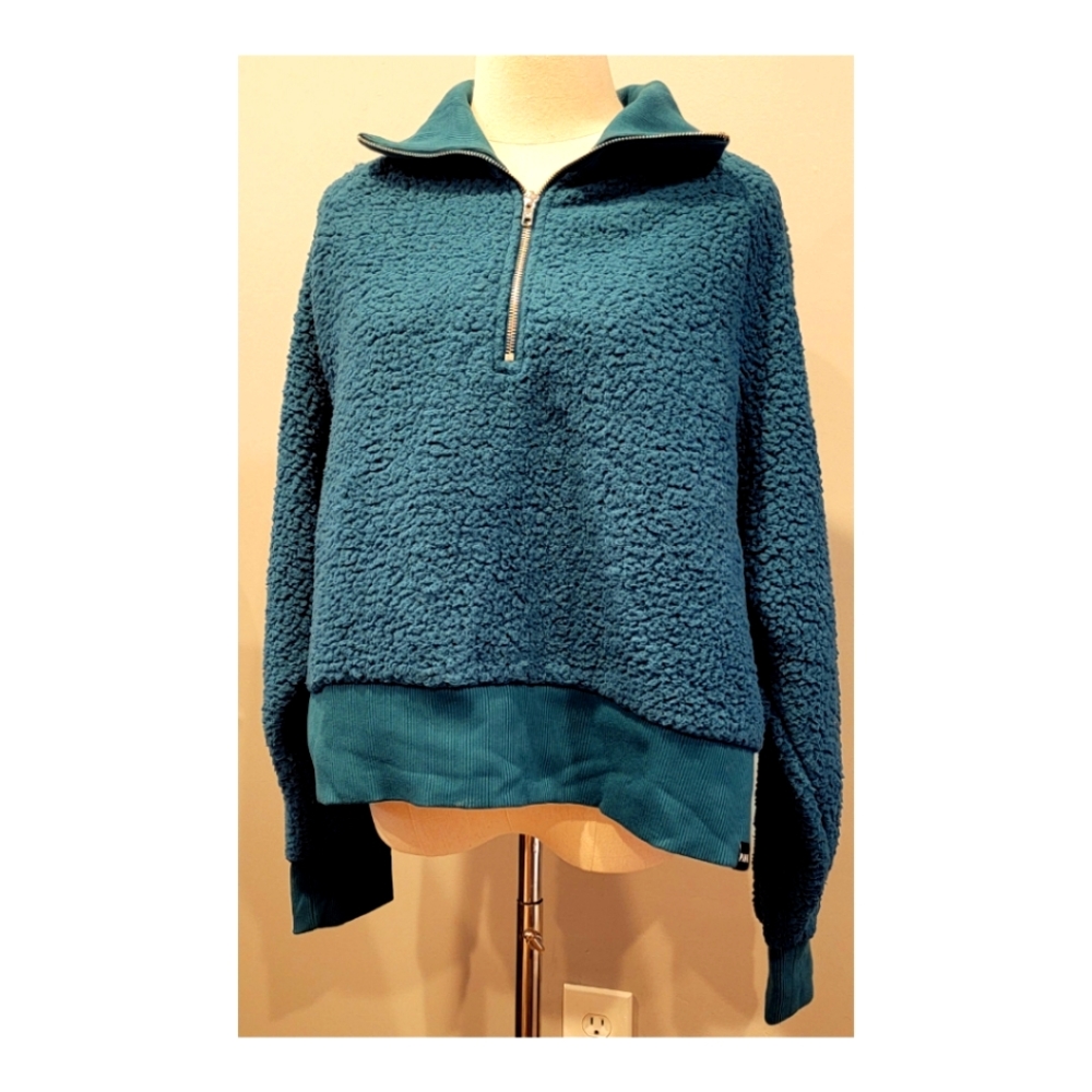 NWOT VS PINK Quarter Zip Sherpa Pullover XL Teal